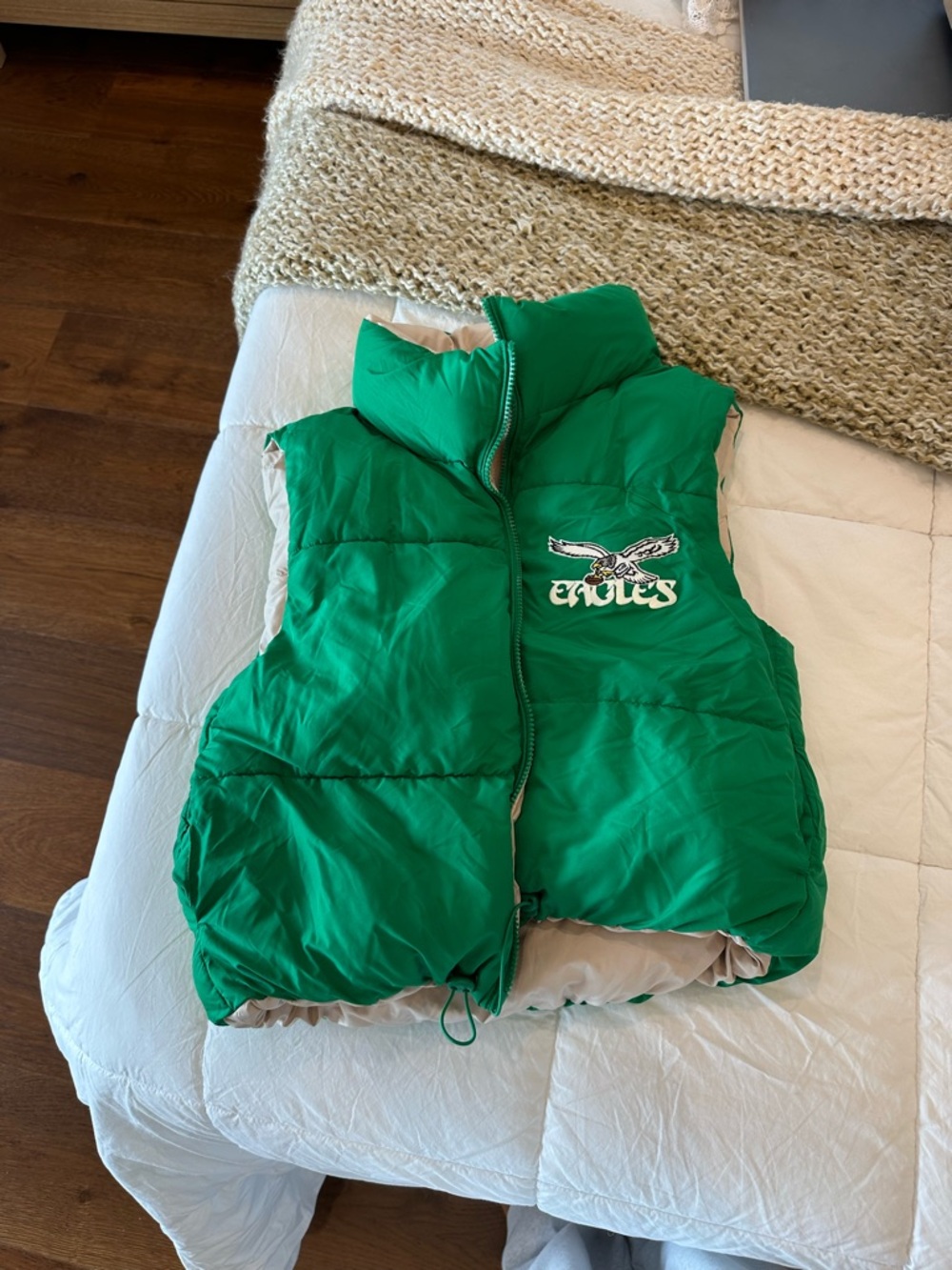 Women’s Green Puffer Vest with Eagles Logo - local Boutique